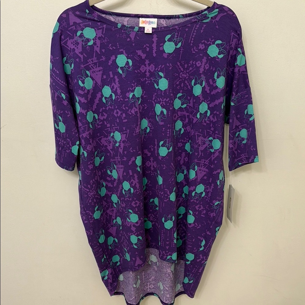 LuLaRoe Disney Minnie Mouse Purple and Blue Irma Top